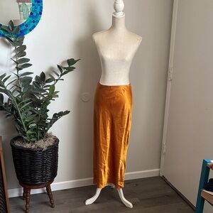 EUC Sleek Gold Satin Midi Skirt